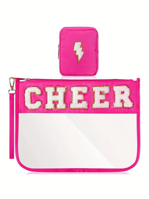 Cheer Letter Pattern Makeup Bag, Including Makeup Bag & Small Clutch Bag, Portable Travel Cosmetic Bag, Toiletry Storage Bag for Women & Girls