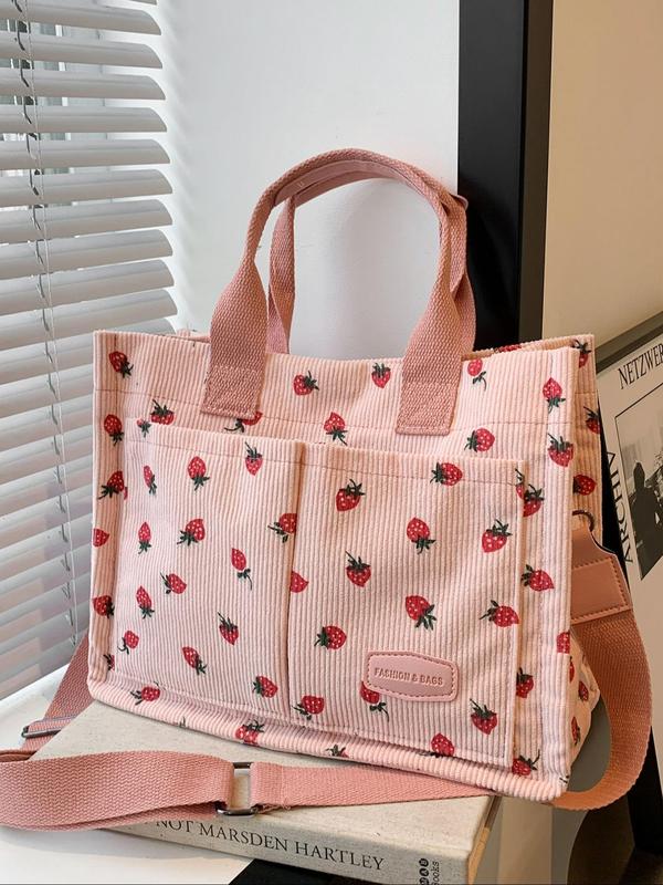 Women's Cute Cherry Pattern Tote Bag, Large Capacity Shoulder Bag for Daily Used, Casual Trendy Versatile High-quality Daily Commuting Bag, Girl Fashionable Shopping Bag