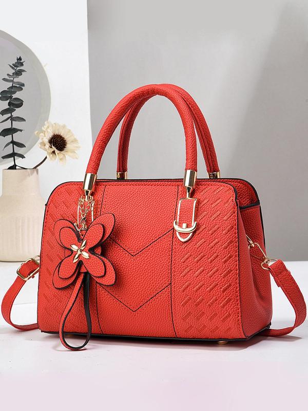 Women's Elegant Flower Decorated Shoulder Bag, Fashionable Pu Leather Crossbody Bag for Daily Used, Casual Trendy Versatile High-quality Daily Handbag