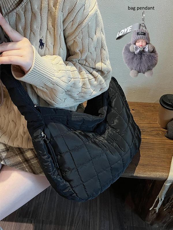 Women's Solid Color Quilted Shoulder Bag, Lightweight Quilted Down Shoulder Bag, Fashionable Crossbody Bag for Daily Use