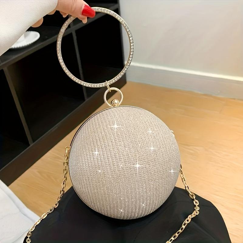 Round Ball Prom Purse, Women's Glitter Evening Bag, Mini Chain Handbag For Wedding & Party (4.6*4.6*4.6) Inch - Perfect for Carnival Mardi Gras