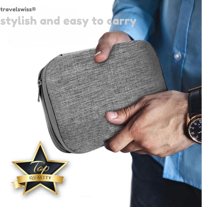 Travel Case Carry Pouch  Accessories Organizer Portable  Double Layers All-in-One Storage Bag for Power  USB  Mouse Cords Charger Phone Earphone Flash Drive Grey