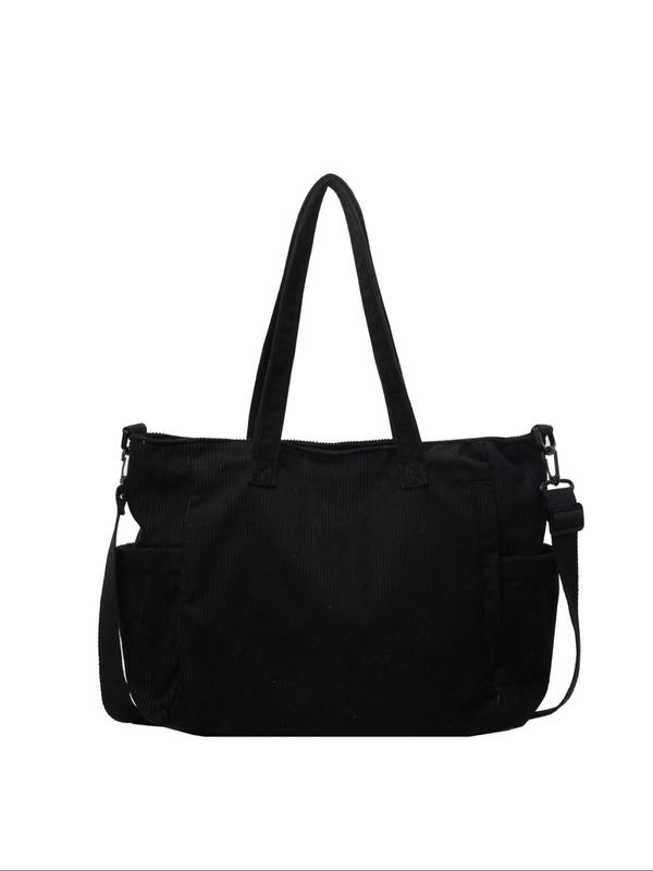 Women's Solid Color Corduroy Tote Bag, Large Capacity Shoulder Bag for Daily Commuting, Shopping and Daily Life, Casual Trendy Versatile High-quality Daily Commuting Bag