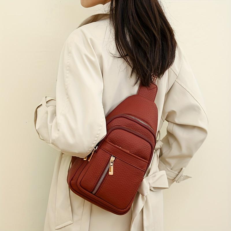 Stylish Women's Vintage Chest Bag with Multiple Pockets and Zipper Closure - Perfect for Leisure and Sports Activities