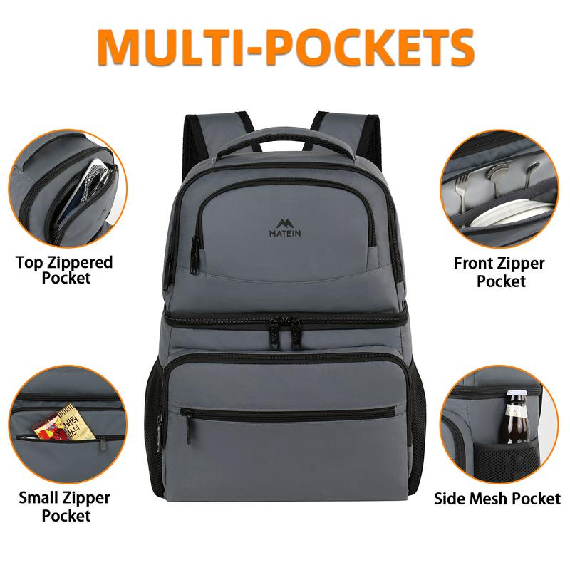 Prep Meal Portable Insulated Lunch Cooler Bag, 26 Cans Leakproof Double Layer Work Laptop Bag with Reusable Lunch Box Picnic Camping Bag, Grey