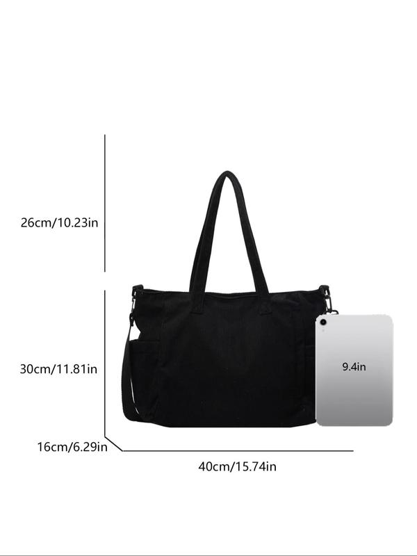 Women's Solid Color Corduroy Tote Bag, Large Capacity Shoulder Bag for Daily Commuting, Shopping and Daily Life, Casual Trendy Versatile High-quality Daily Commuting Bag