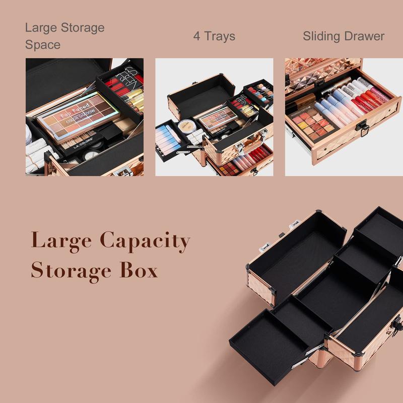 Joligrace Professional Makeup Train Case Travel Cosmetic Case Organizer Portable Box with Drawer and Locks