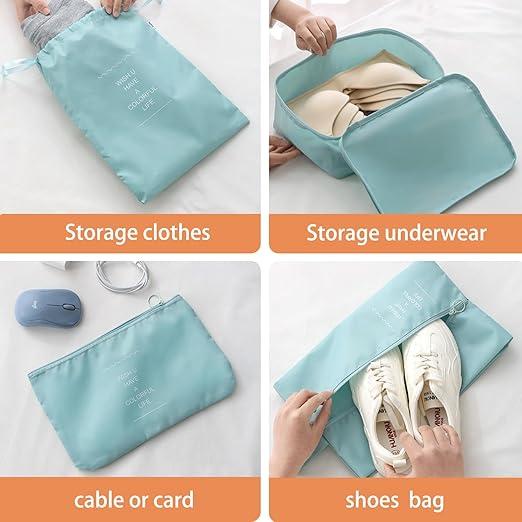 8 Set Portable Travel Storage Bag Set, Fall Travel Organizer Set, Large Zipper Storage Bag, Shoe Bag, Underwear Cosmetic Laundry Makeup Toiletry