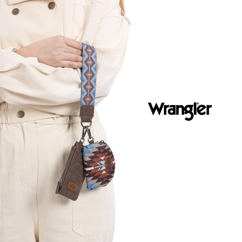 Wrangler Aztec Keychain Wristlet Wallets Western Dual Pouch Wristlet Credit Card Holder