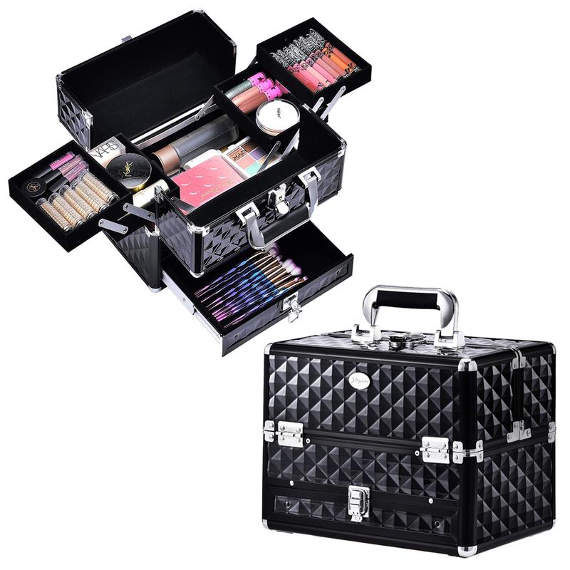 Joligrace Professional Makeup Train Case Travel Cosmetic Case Organizer Portable Box with Drawer and Locks