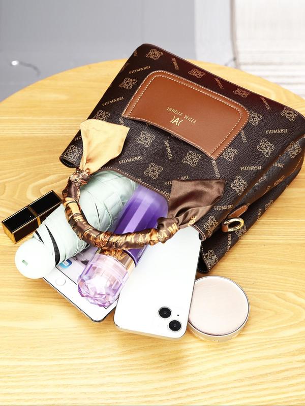 Women's Elegant Geometric Pattern Handbag & Wallet & Clutch Bag, Fashionable Pu Leather Bag Set for Work & Daily Used, Casual Trendy Versatile All-match Commuting Bag Set