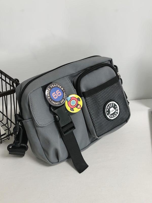 Unisex Summer Casual Plain Color Release Buckle Crossbody Bag with Astronaut Charm, Y2k Fashionable Versatile Zipper Work Bags Back To School with Random Color Badge, Trendy Shoulder Bag for Daily Use, Fall Outfits, Fall Freshness Fall