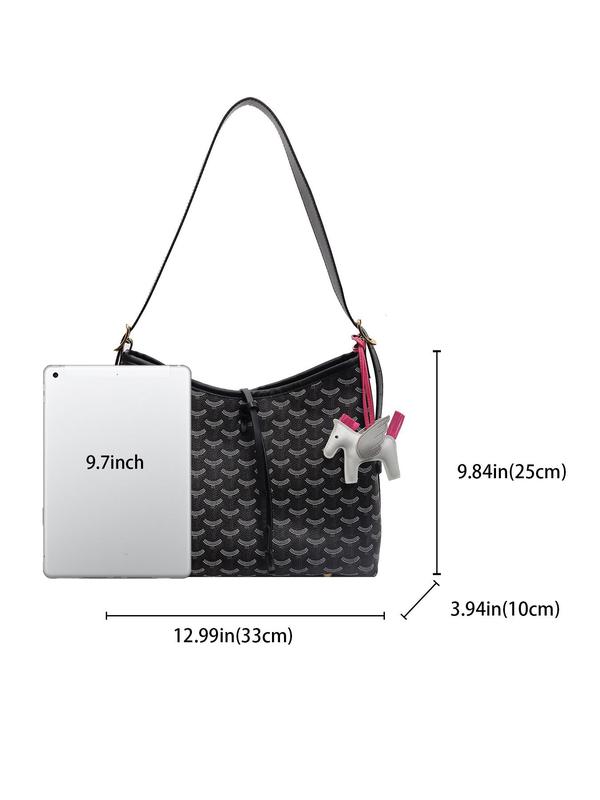 Women's Elegant All Over Pattern Tote Bag, Fashionable Large Capacity Shoulder Bag for Daily Used, Casual Trendy Versatile High-quality Daily Commuting Bag