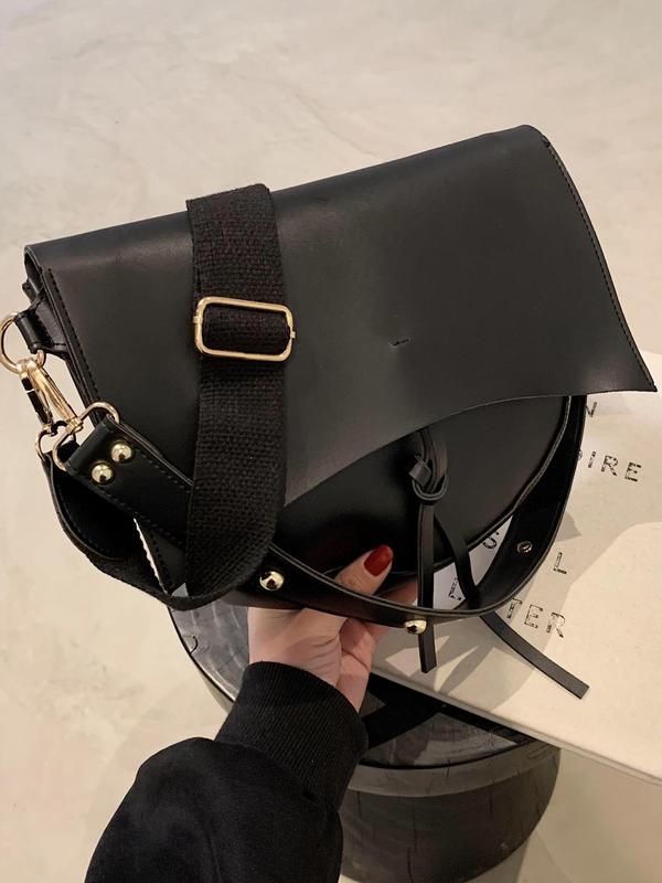 Women's Fashion Studded Decorated Saddle Bag, Casual Pu Leather Crossbody Bag for Daily Used, Trendy Versatile High-quality Daily Commuting Bag