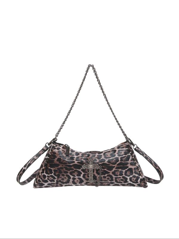 Women's Elegant Leopard Print Crossbody Bag, Fashionable Chain Strap Shoulder Bag for Daily Used, Casual Trendy Versatile High-quality Daily Commuting Bag