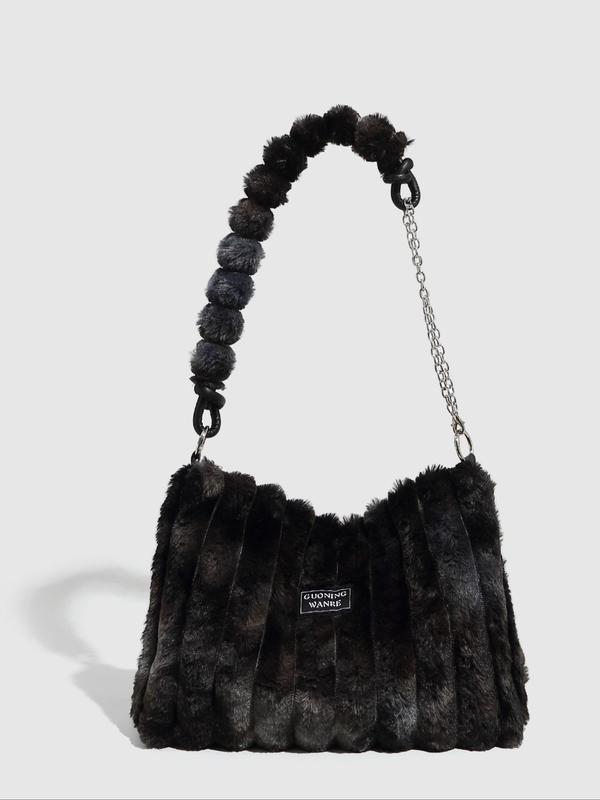 Women's Tie Dye Fluffy Plush Shoulder Bags with Chain Strap, 2024 Trendy Large Capacity Square Tote Bag, Female Underarm Bag for Party, Club, Vintage Stylish Commuter Bag