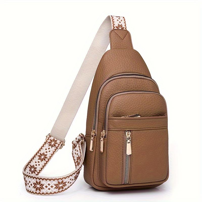 Stylish Women's Vintage Chest Bag with Multiple Pockets and Zipper Closure - Perfect for Leisure and Sports Activities