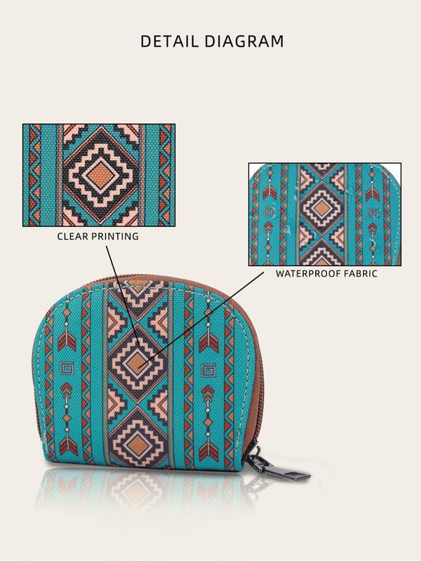 Boho Style Ethnic Pattern Zipper Wallet & Coin Purse, Vintage Style Argyle Pattern Wallet Set, Fashionable Wallet Set for Women