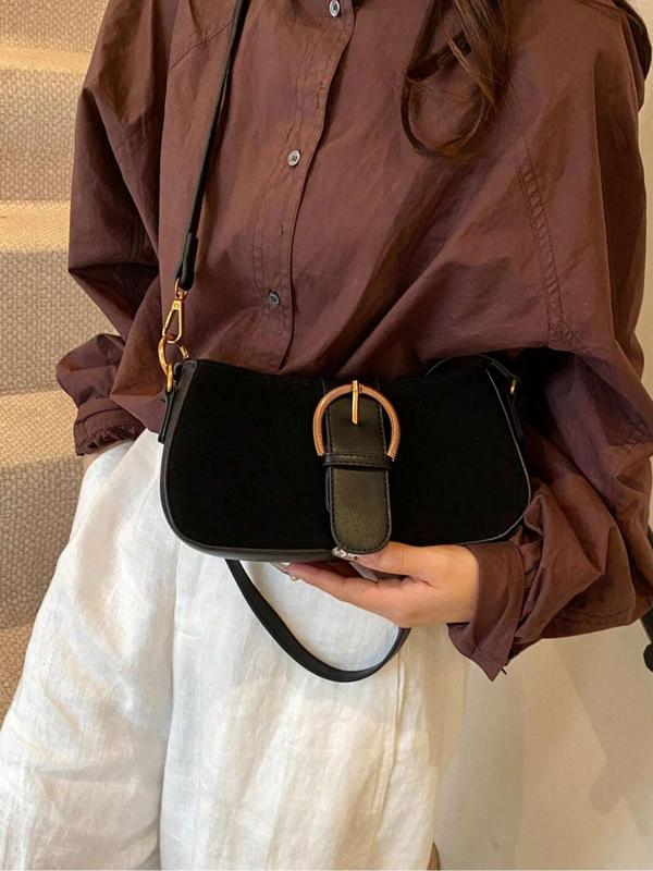 Women's Retro Solid Color Suede & PU Crossbody Bag, Fashionable Shoulder Bag for Daily Used, Casual Trendy Versatile High-quality Daily Commuting Bag