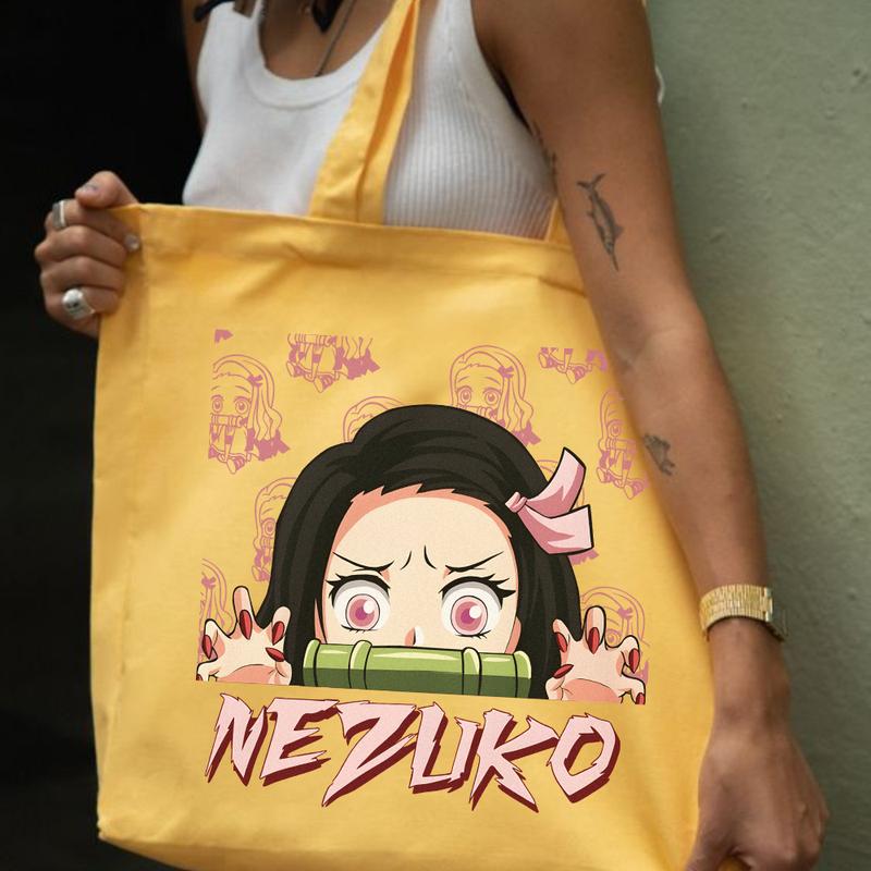 Nezuko Tote Bags, Demon Slayer Tote Bags, Kimetsu No Yabai Merch, Anime lover Tote Bag, Gift for him, gift for Friends, Anime Accessories