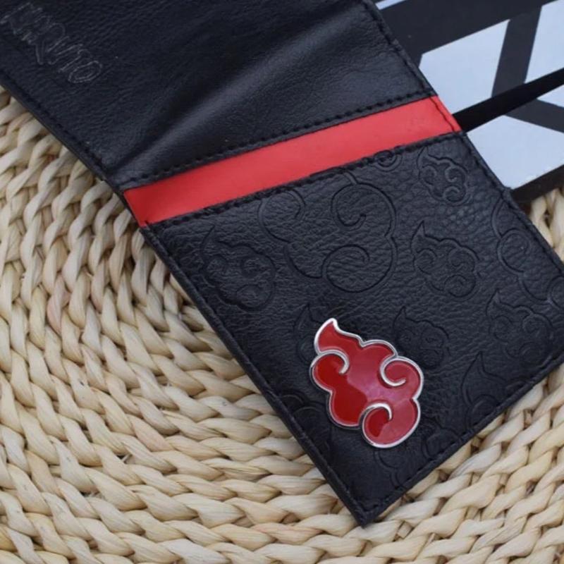 Akatsuki Wallet - Red Cloud Symbol Wallet - Japanese Anime Manga Wallet PU Leather Pendant Foldable Wallet Card Cash Zipper Coin Pocket Indent Pattern Bifold Wallet