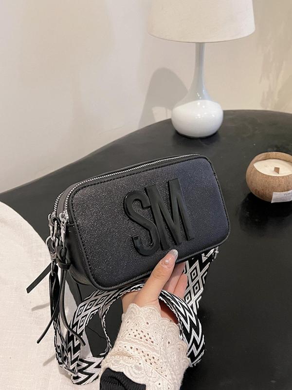 Fashion Letter Pattern Crossbody Bag, Casual Pu Leather Zipper Crossbody Bag for Women, Casual Trendy Versatile High-quality Daily Commuting Bag