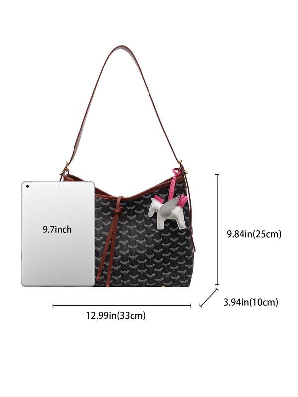 Women's Elegant All Over Pattern Tote Bag, Fashionable Large Capacity Shoulder Bag for Daily Used, Casual Trendy Versatile High-quality Daily Commuting Bag