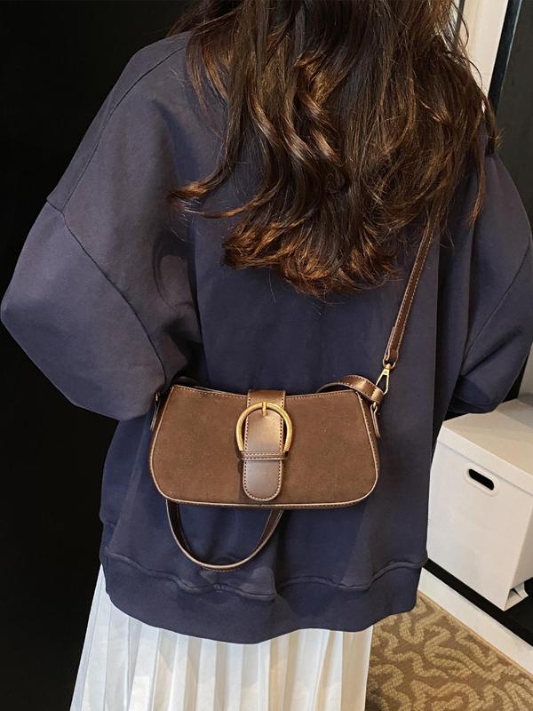 Women's Retro Solid Color Suede & PU Crossbody Bag, Fashionable Shoulder Bag for Daily Used, Casual Trendy Versatile High-quality Daily Commuting Bag