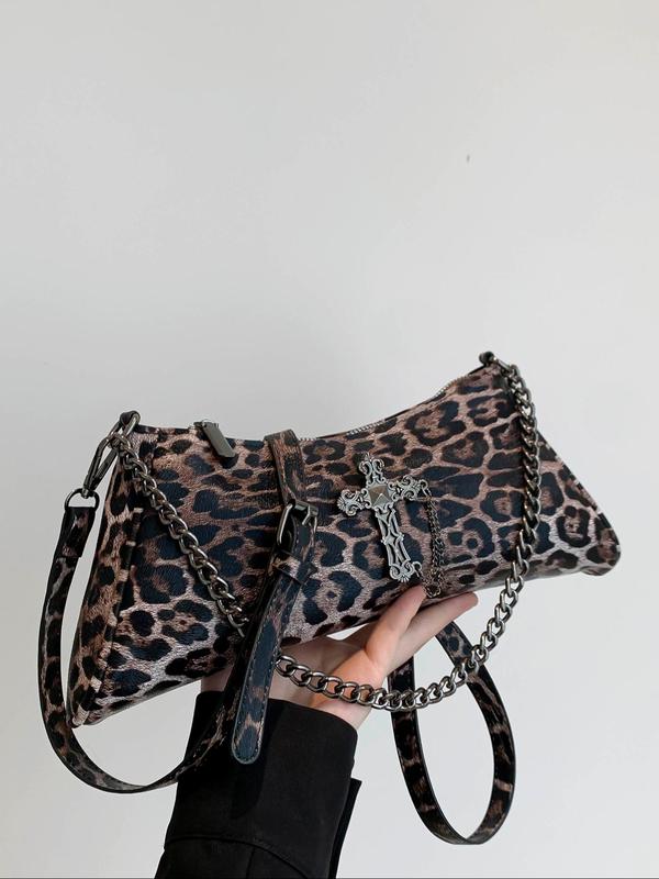 Women's Elegant Leopard Print Crossbody Bag, Fashionable Chain Strap Shoulder Bag for Daily Used, Casual Trendy Versatile High-quality Daily Commuting Bag