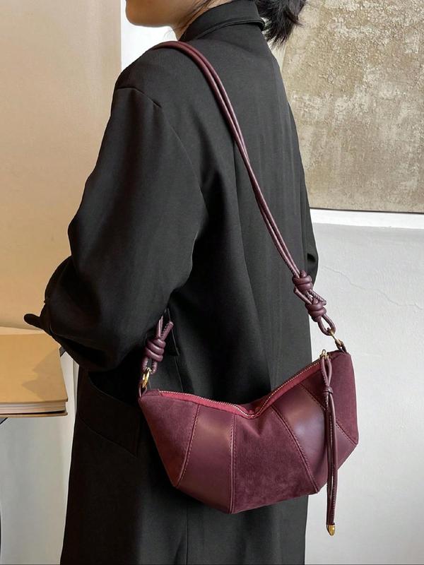 Women's Solid Color Suede Half Moon Bag, Fashionable Lightweight Comfortable Crossbody Bag for Daily Used, Casual Trendy Versatile High-quality Daily Commuting Bag