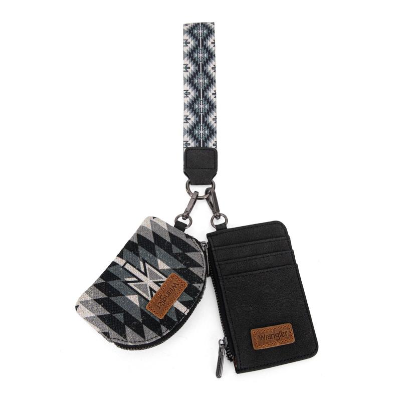 Wrangler Aztec Keychain Wristlet Wallets Western Dual Pouch Wristlet Credit Card Holder