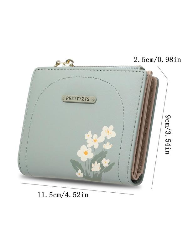 Floral Pattern Short Wallet, Cute Zipper Bifold Wallet, Lightweight Multi-card Wallet, Travel Daily Collection Gift