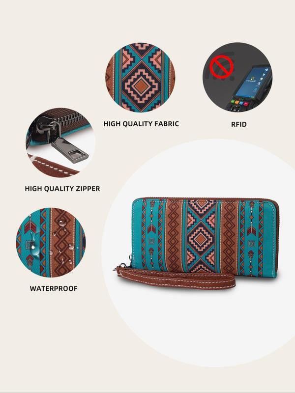 Boho Style Ethnic Pattern Zipper Wallet & Coin Purse, Vintage Style Argyle Pattern Wallet Set, Fashionable Wallet Set for Women