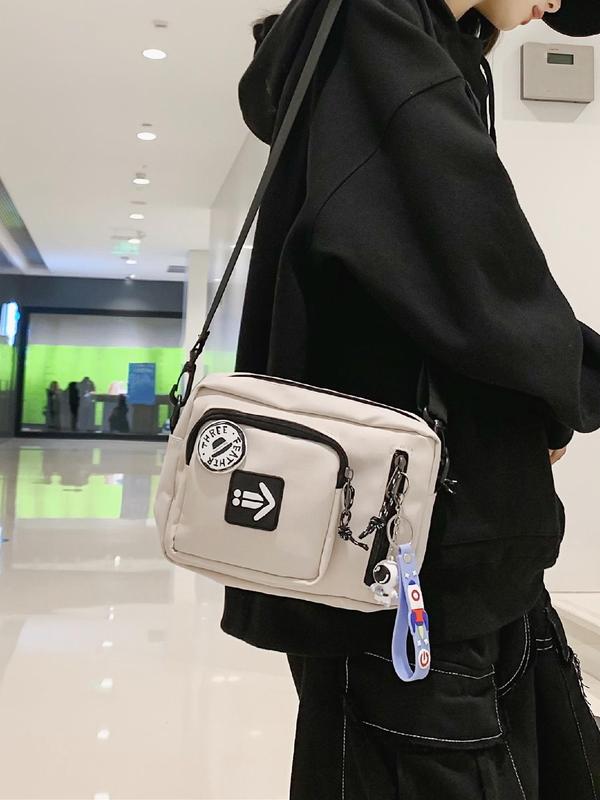 Unisex Summer Casual Plain Color Release Buckle Crossbody Bag with Astronaut Charm, Y2k Fashionable Versatile Zipper Work Bags Back To School with Random Color Badge, Trendy Shoulder Bag for Daily Use, Fall Outfits, Fall Freshness Fall