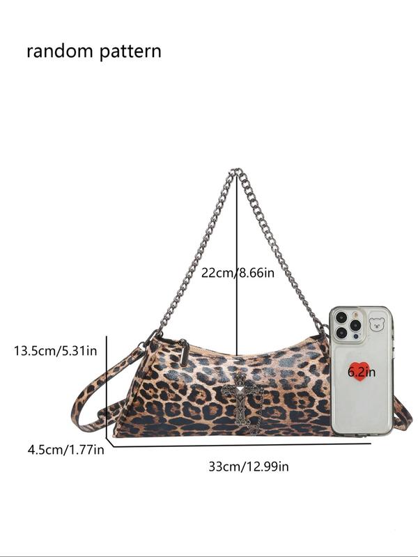 Women's Elegant Leopard Print Crossbody Bag, Fashionable Chain Strap Shoulder Bag for Daily Used, Casual Trendy Versatile High-quality Daily Commuting Bag