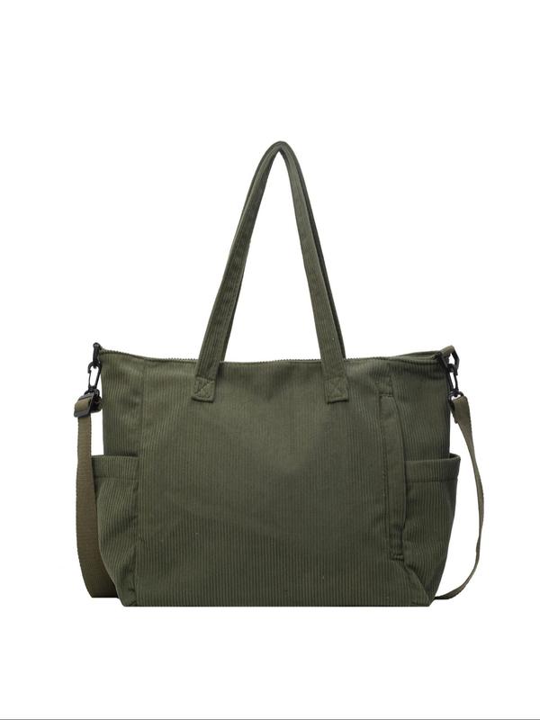 Women's Solid Color Corduroy Tote Bag, Large Capacity Shoulder Bag for Daily Commuting, Shopping and Daily Life, Casual Trendy Versatile High-quality Daily Commuting Bag