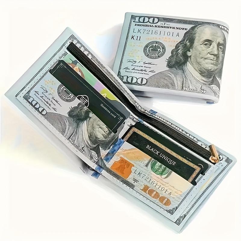 Vintage Retro Dollar Bill Wallet - PU Leather Credit Card Holder Zippered Coin Pouch for Men