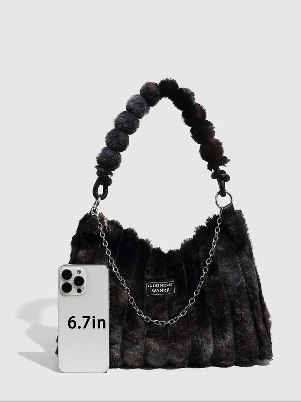 Women's Tie Dye Fluffy Plush Shoulder Bags with Chain Strap, 2024 Trendy Large Capacity Square Tote Bag, Female Underarm Bag for Party, Club, Vintage Stylish Commuter Bag