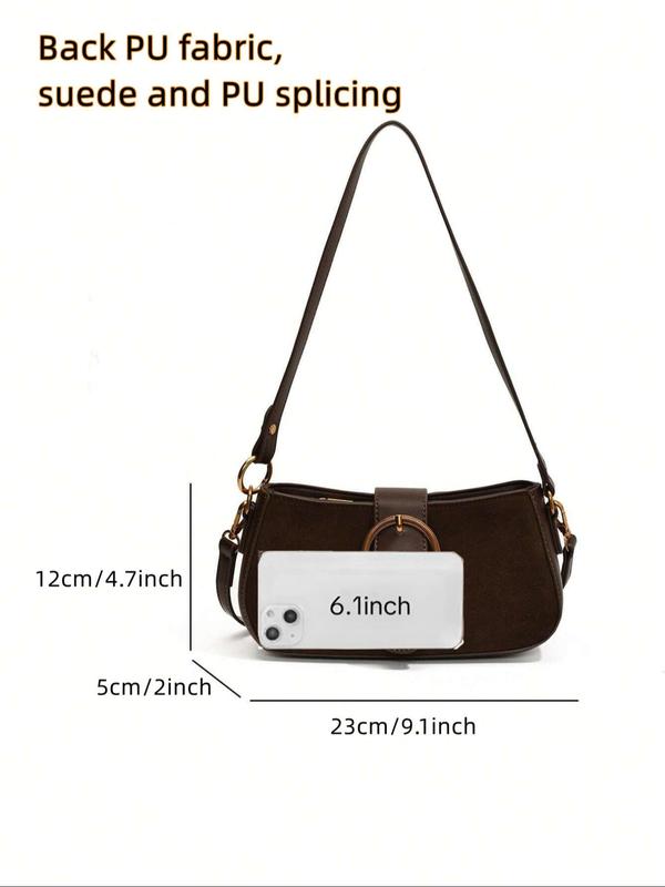 Women's Retro Solid Color Suede & PU Crossbody Bag, Fashionable Shoulder Bag for Daily Used, Casual Trendy Versatile High-quality Daily Commuting Bag
