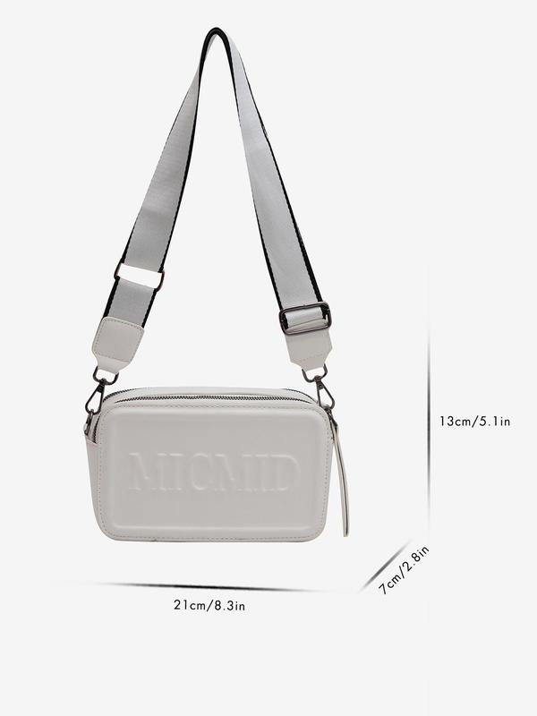 Women's Summer Elegant Letter Embossed Design Shoulder Bag, Trendy Double Zipper Small Square Bag with Adjustable Wide Shoulder Strap, Casual Pu Leather Crossbody Bag for Daily Use