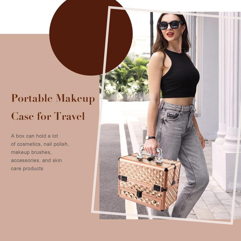 Joligrace Professional Makeup Train Case Travel Cosmetic Case Organizer Portable Box with Drawer and Locks