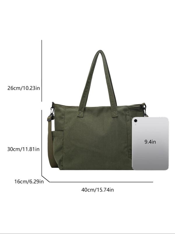 Women's Solid Color Corduroy Tote Bag, Large Capacity Shoulder Bag for Daily Commuting, Shopping and Daily Life, Casual Trendy Versatile High-quality Daily Commuting Bag