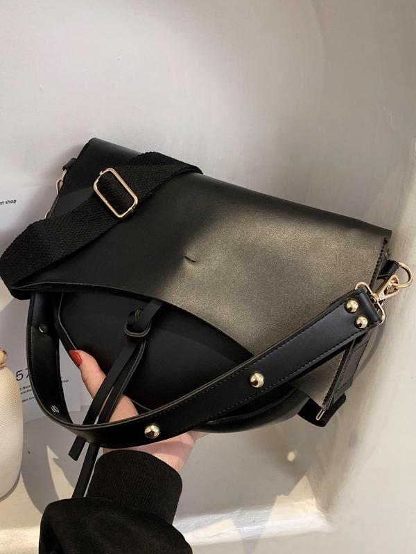 Women's Fashion Studded Decorated Saddle Bag, Casual Pu Leather Crossbody Bag for Daily Used, Trendy Versatile High-quality Daily Commuting Bag