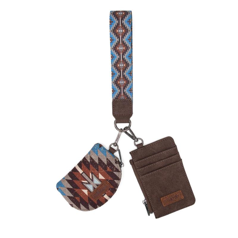 Wrangler Aztec Keychain Wristlet Wallets Western Dual Pouch Wristlet Credit Card Holder