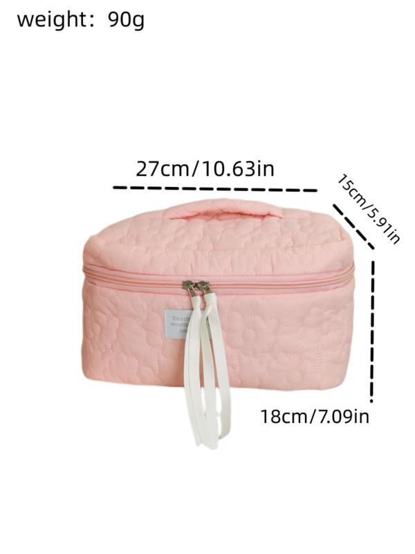 Quilted Design Large Capacity Travel Bag, Multi-functional Cosmetic Storage Bag, Tassel Decor Zipper Makeup Organizer Pouch, Dustproof Waterproof Travel Bag for Women & Girls