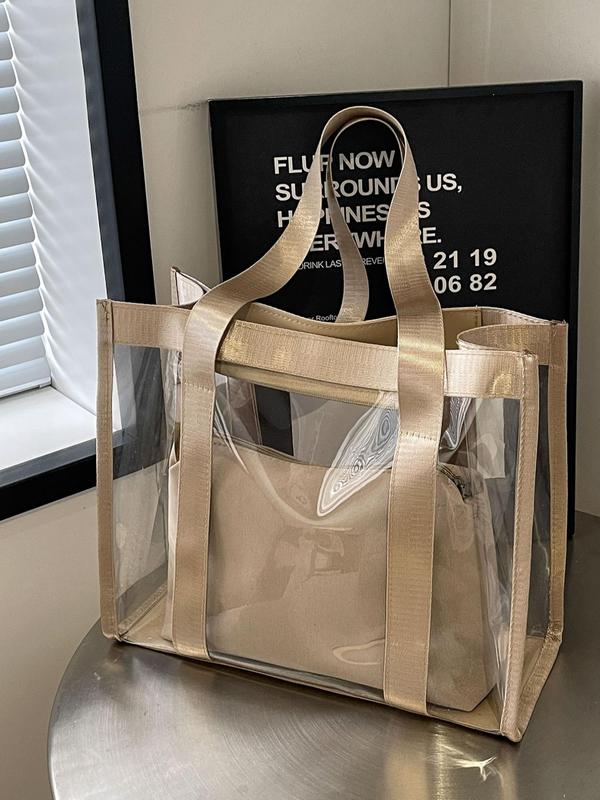 Women's Elegant Transparent Large Capacity Tote Bag, Casual Versatile Beach Bag, Fashionable All-match Shoulder Bag for Women & Girls for Daily Use