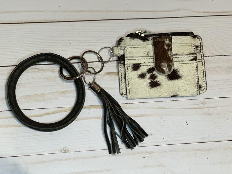 Custom Branded Cowhide Bangle Keychain Wallet | Personalized Cowhide Card Holder | Cowhide ID Wallet