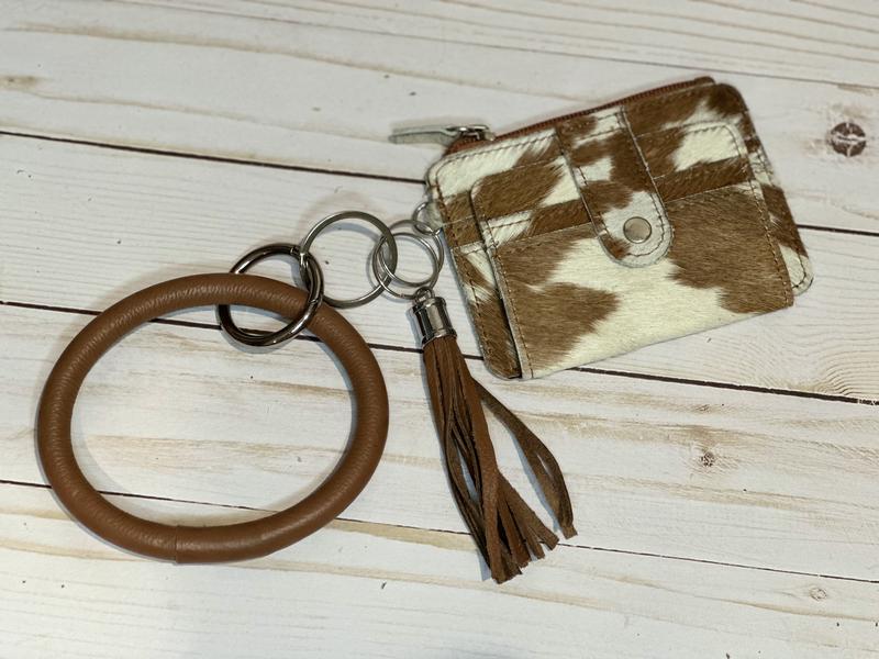 Custom Branded Cowhide Bangle Keychain Wallet | Personalized Cowhide Card Holder | Cowhide ID Wallet