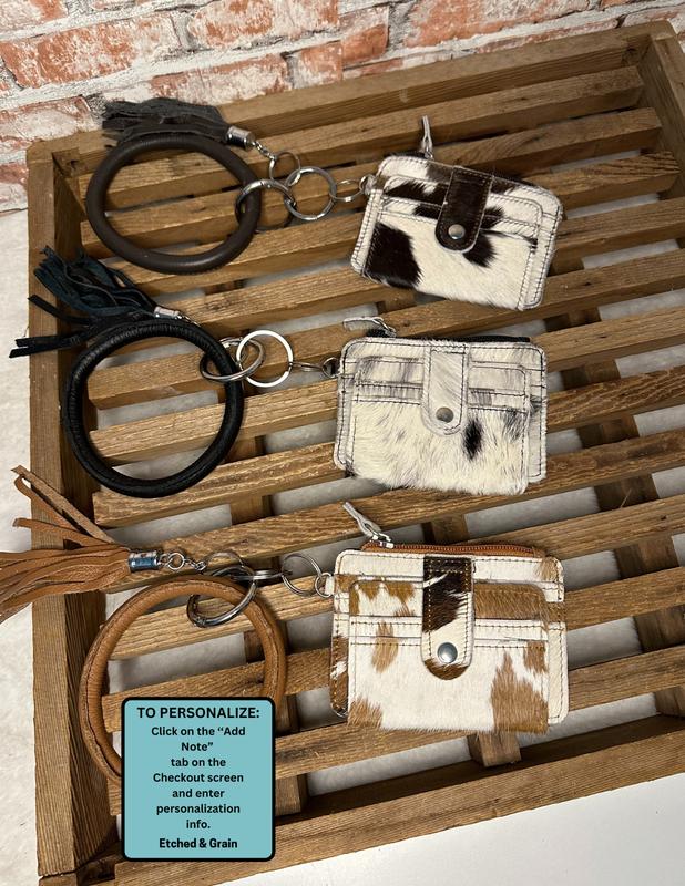 Custom Branded Cowhide Bangle Keychain Wallet | Personalized Cowhide Card Holder | Cowhide ID Wallet