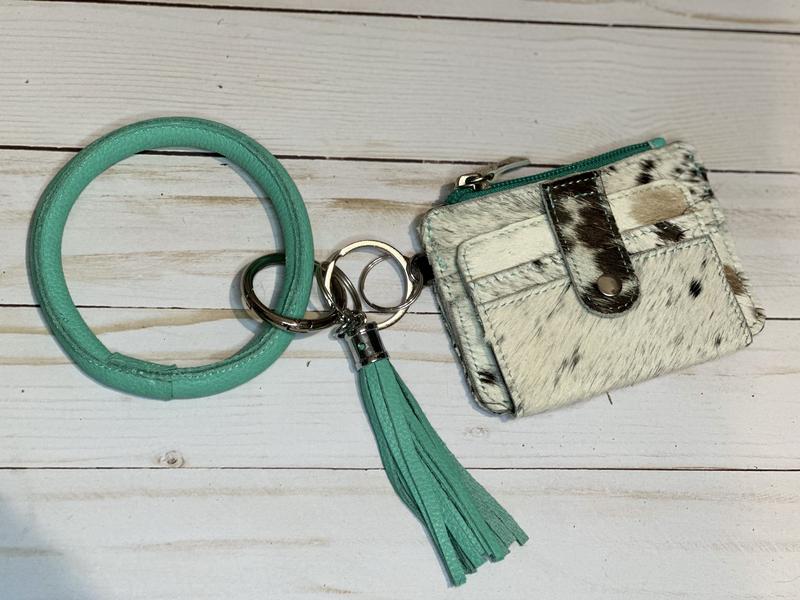 Custom Branded Cowhide Bangle Keychain Wallet | Personalized Cowhide Card Holder | Cowhide ID Wallet